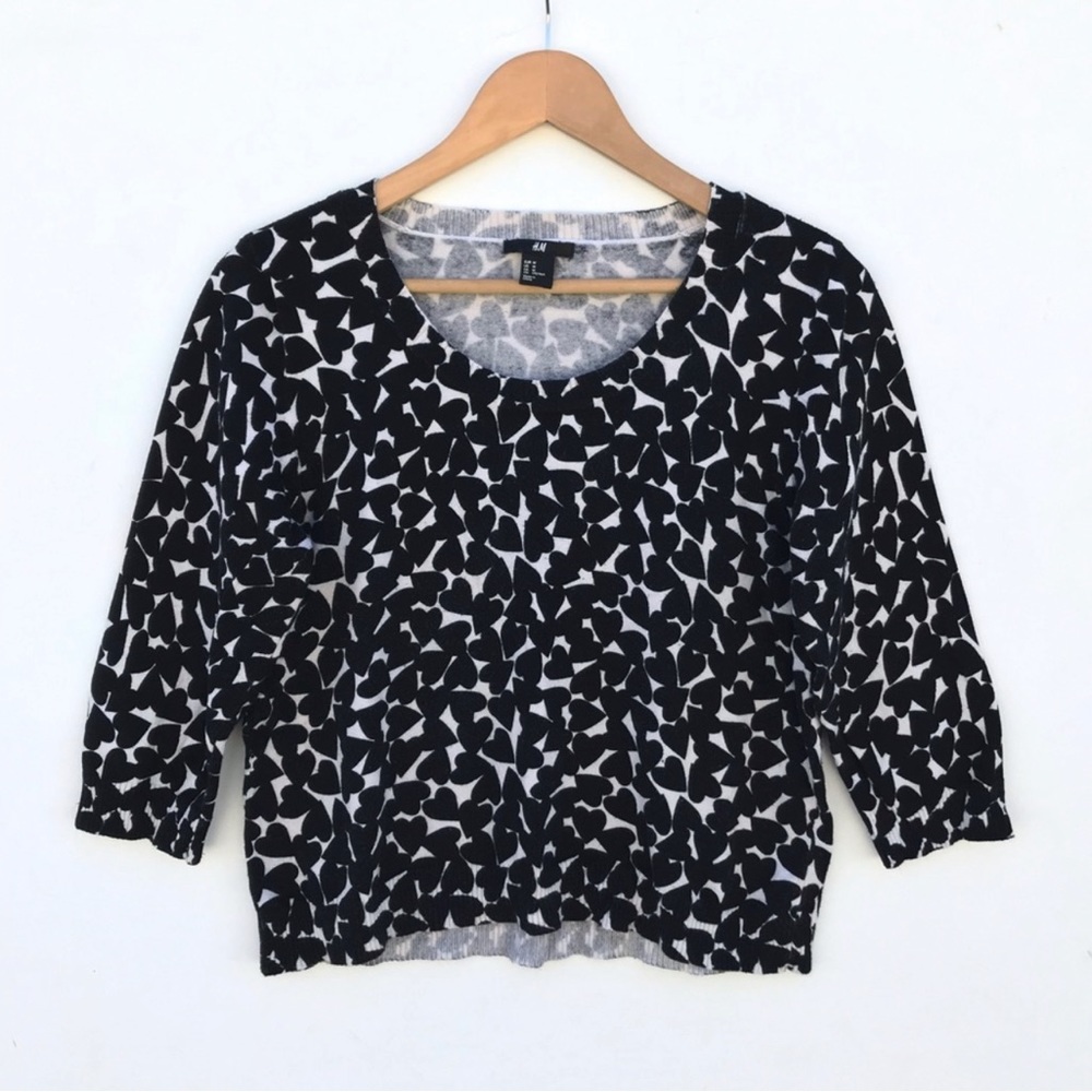 H&M Black Hearts Crewneck Sweater | M